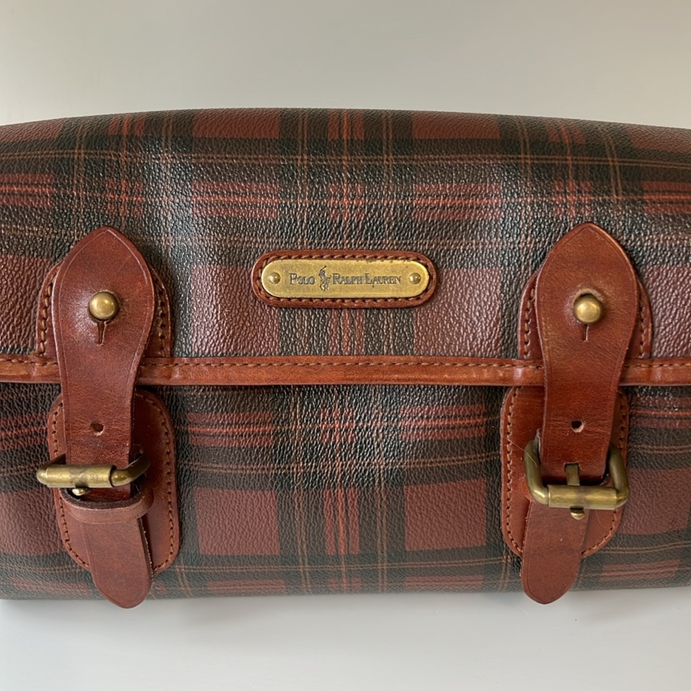 Vintage Ralph Lauren Brown Tartan Plaid Crossbody Messenger Saddle Bag - Picture 6 of 16